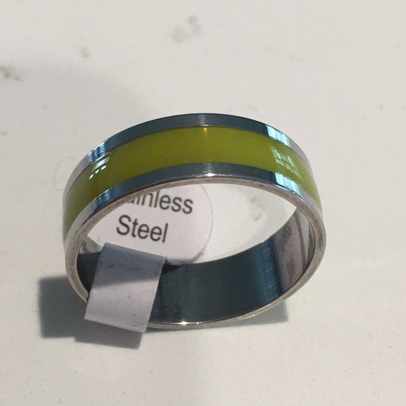 Unisex Stainless Steel Yellow Enamel Ring - Picture 8 of 8